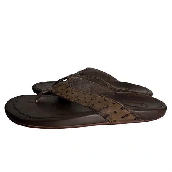 OluKai | Shoes | Olukai Mens Brown Leather Slip On Sandals 